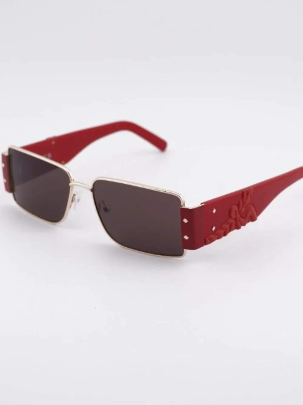 MCM MW0012 32E Sunglasses Pale Gold/Red Rectangle Frame, Mauve Lenses
